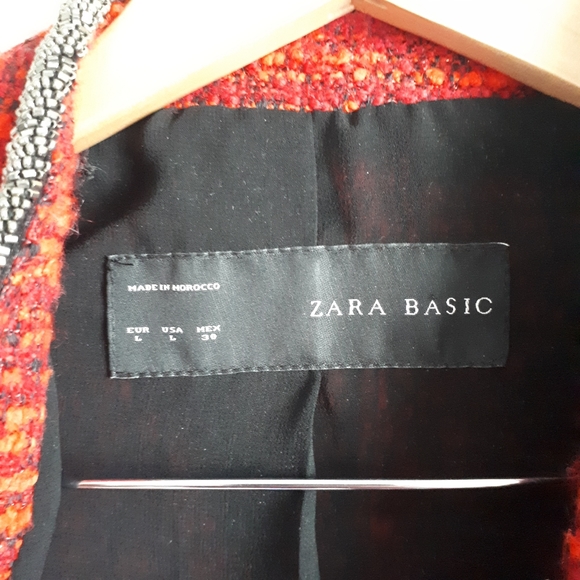 ZARA / L / Women's Tweed Studded Beaded Neckline Peplum Open Blazer Jacket 🌙 - Picture 9 of 11